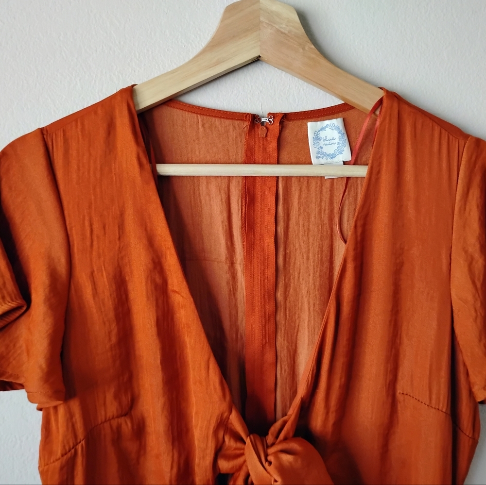🍁🍂 Blue Rain Size L Rust High-Low Ruffle Dress - Picture 4 of 16